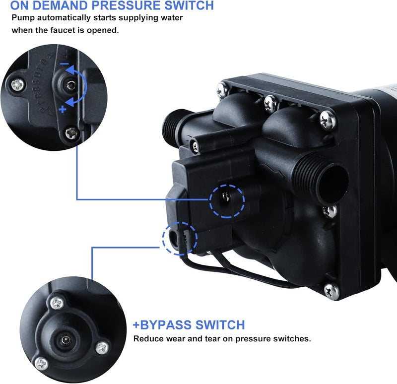 TDRSUPER Water Pressure Booster Pump, 110V AC Water Diaphragm Pump, 5.5GPM 75PSI with Power Plug, Self Priming RV Water Pump for Home Kitchen Bathroom RV Marine Yacht Garden Hose Black - Image 5